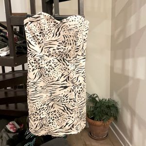 Off white graphic tiger/cheetah print strapless dress